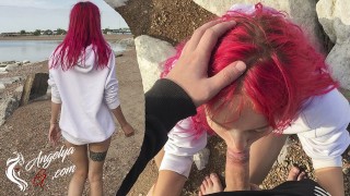 Babe Public Blowjob on Beach - Cum Swallow